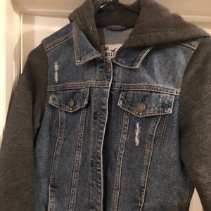 Denim hooded moto jacket